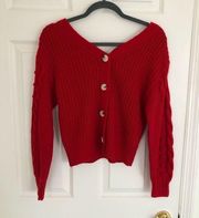 Red Knit Cardigan with Beautiful Sleeve Details