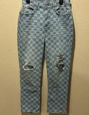 Arizona Jeans Checkered Denim Jeans w/ Rips