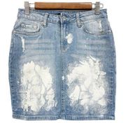 Venus Womens Size 2 Denim Skirt Distressed Bleach Dye Light Blue Wash Boho