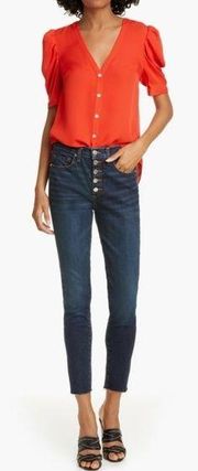 Veronica Beard Debbie 10 Inch Rise Skinny Jeans Button Fly Dark Vintage Wash 24