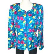 WOMEN’S 𝅺VINTAGE 80's Safe Silk Adrianna Papell blue floral silk jacket