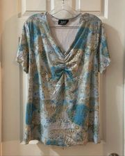 The Great American Sportswear Co Blue Print V Neck Blouse XXL