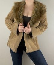 ST. JOHNS BAY Vintage 90’s Tan Leather Suede Faux Fur Lined Penny Lane Jacket