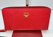 MCM Deep Orange/Red Zip Around Wallet Organizer