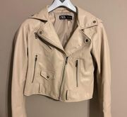 ZARA Cream Cropped Leather Jacket Size M