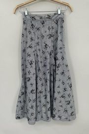 Ganni Metallic Floral Print Brunnera Blue Pull-On Pleated Midi Skirt Size 4