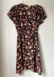 Black Floral Wrap Mini Dress M