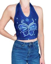 Retro Y2K Butterfly Cropped Halter Top