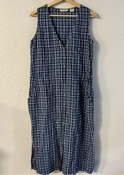 Eddie Bauer VTG Plaid Sleeveless Midi Maxi Button Center Dress Pockets 90s Y2K L