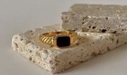 Black Onyx Ring, Onyx Ring, Stacking Gold Ring