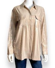 Stunning Rachel Zoe Sequin Top Beige/Blush Women’s Size Small Button Down