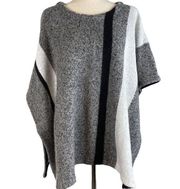 Ann Taylor LOFT Womens Poncho Sweater S XS Gray Stripe Wool Mohair Blend Ribbed