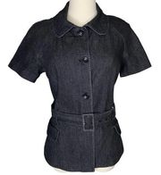 Sandro Sportswear Denim Short Sleeve Jacket Top Black Belted Women's sz Medium