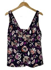 Lands End Purple Floral Tummy Control Tankini Swim Top 
Size 16W