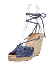 BCBGeneration • Pike espadrille sandals blue wedge ankle tie macramé crochet