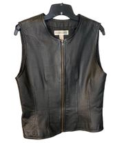 Vintage Black Leather Lined Zip Vest Wm 6