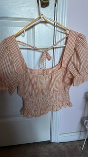 Boutique Orange And White Gingham Top