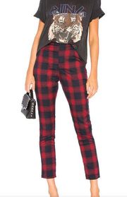 Revolve Superdown Darla Crop Pant Red Plaid Zip Button Trousers  XS