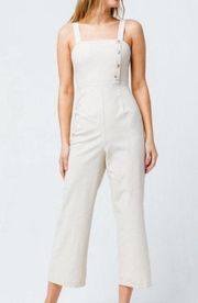 Beige Linen Blend Sleeveless Jumpsuit