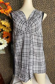 NWT  Black Plaid Sleeveless Tank Top Blouse | LARGE