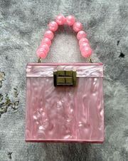 Mini Beaded Pink Marble Handle Box Shaped Satchel Bag