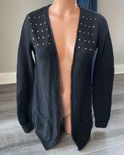 Xhilaration Black Studded Knit Cardigan M Sweater Long Sleeve Open Draped