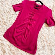 Lafayette 148 New York Hot Pink Ruched Short Sleeve Wool Blouse