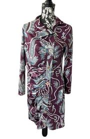 Gretchen Scott Button Down Long Sleeve Dress Floral Purple Collared Medium