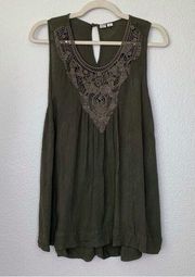 Melrose Boho Green Lace Embroidered Sleeveless Top