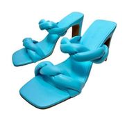 Open Edit Sandals Womens Size 7.5 Turquoise Braided Double Strap Slip On Heels