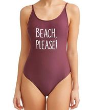 No Boundaries One Piece Swimsuit Berry Purple XL 15-17 “Beach Please” Phrase