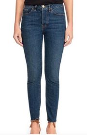 Sezane Brut Sexy High Rise Straight Leg Raw Frayed Step Hem Blue Jeans, Size 26