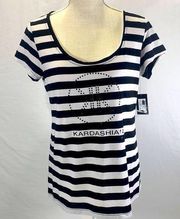 Striped Scoop Neck Black and White Top Tee Size La…