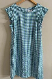 ELLE gingham check blue & green raised ruffle sleeve summer chic