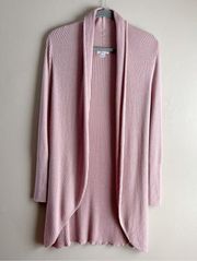 Leith Ribbed Shawl Cocoon Open Front Cardigan Sweater in Dusty Rose Pink, XS