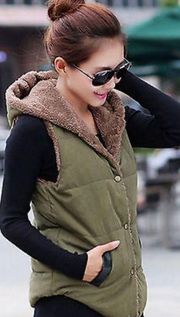 Vest Hooded Fuzzy Fleece Sherpa Jackets Open Front Outerwear Sleeveless medium