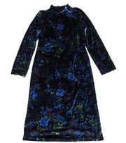 NWT Anthropologie Maeve Constance Midi in Blue Floral Velvet Side Slit Dress L