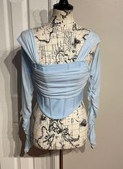 NWOT Baby Sky Sheer Crop Vintage Y2k long sleeve corset bandage bandeau straps off Shoulder Zip  Club Evening blouse