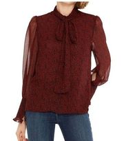 MISA Los Angeles Emina Tie Neck Red Black Blouse Sz XS