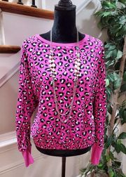 Crown & Ivy Women's Pink Cotton Round Neck Long Sleeve Pullover Sweater Size M