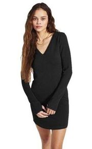 V-Neck Long Sleeves Bodycon Ribbed Knit Dress XL Black Thumbholes NWT