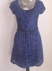 Lily Rose cap sleeve blue belted dress Size Small, NWT