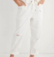 Aerie Women's Muslin Easy Denim Pants Distressed Pull-On White Size Small