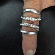 New 4 tier Pave Crystal Silvertone ring size 7