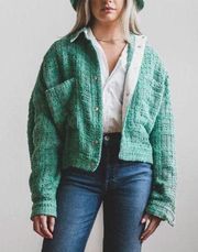 IRO Ezro Short Tweed Jacket Boulce Blazer Green Size 6 Designer Oversize NEW