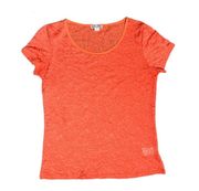 REISS Lace Crew Neck Short Sleeve Blouse Top in Orange, Size M