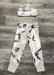 Carbon38 Thirty8 Honor Crop White Camo high rise mesh bra (S) leggings (M) VGUC