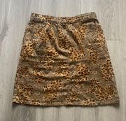 Bill Blass Jeans Vintage Skirt Leopard Paisley Print Brown Size 8