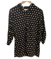 Susan Graver  QVC black with white polka dot blouse 3/4 sleeves size M