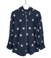 Y2k Style & Co. Navy Blue Star Pattern Patriotic Zip Up Hoodie Sweatshirt Small